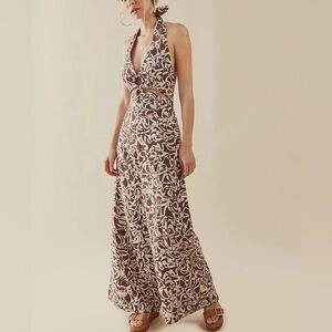 Free People Brown and Cream Wide Leg Jumpsuit
